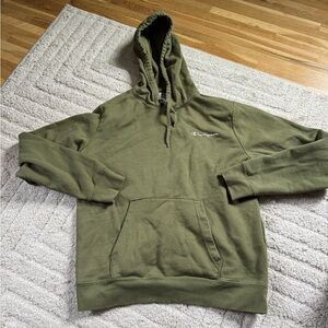 Champion Olive Hoodie with Small Script Logo - Men's Pullover